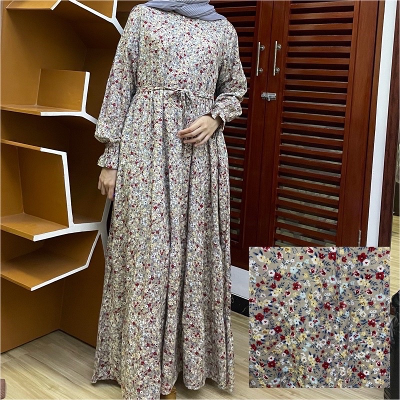 [SIZE STANDAR VOL 1] Floral dress maxi dress panjang gaun casual bunga wanita-Espresso 3 ruffle