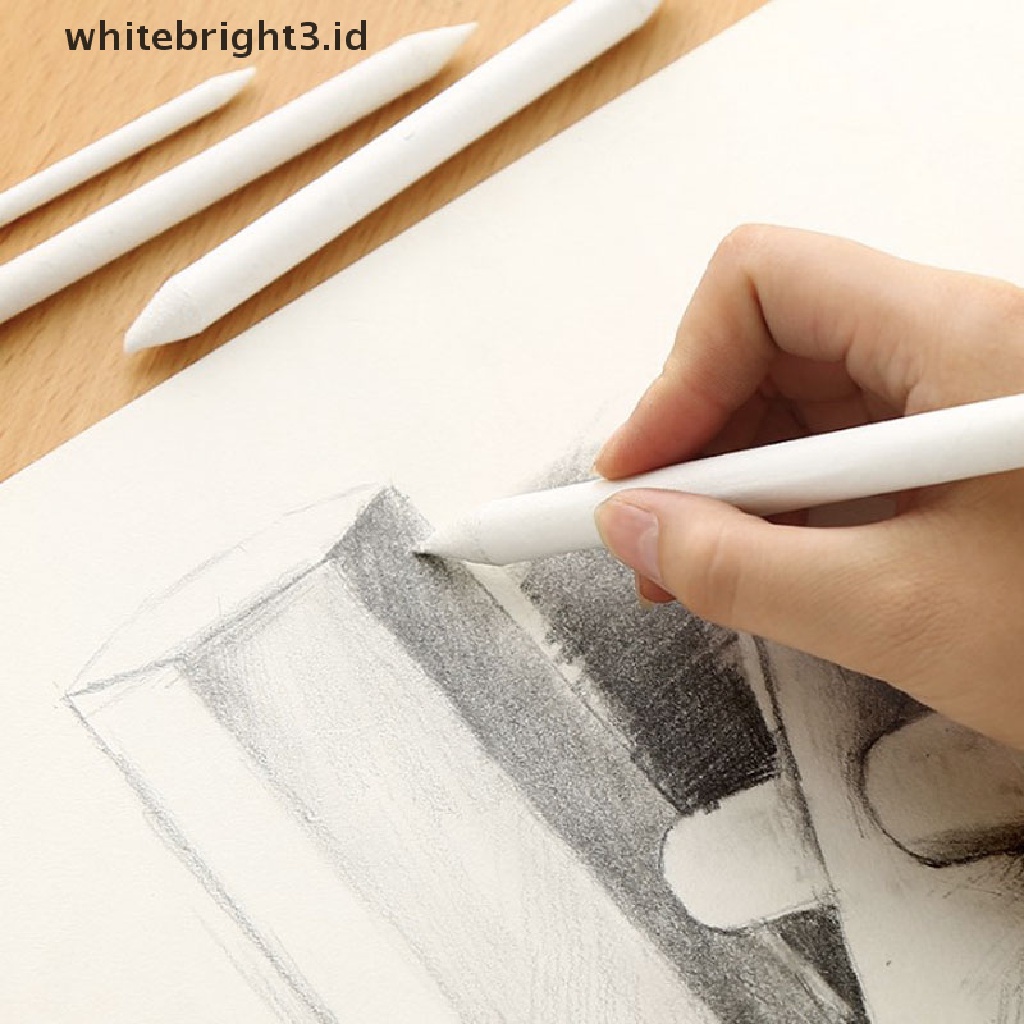 (whitebright3.id) 6pcs / set Stik Blending Smudge Stump Tortillon Warna Putih Untuk Sketsa / Gambar