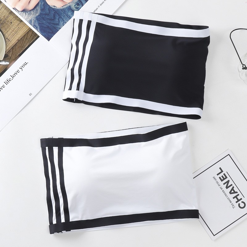 ✅𝐅𝐎𝐈𝐒𝐒®  Bra Kemben Push Up Bandeau Motif Garis  Pakain Dalam Wanita Anti Slip  Tanpa Tali 1163