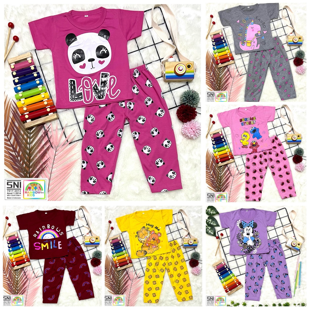 RAINBOW SETELAN / SET BAJU ANAK COWOK / CEWEK UNISEX CELANA PANJANG CP 1-8 TAHUN GIRL SERIES