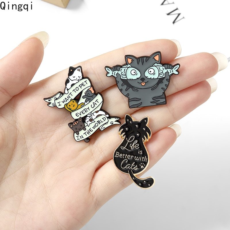 Bros Pin Enamel Bentuk Kucing Ikan Kopi Untuk Hadiah Anak