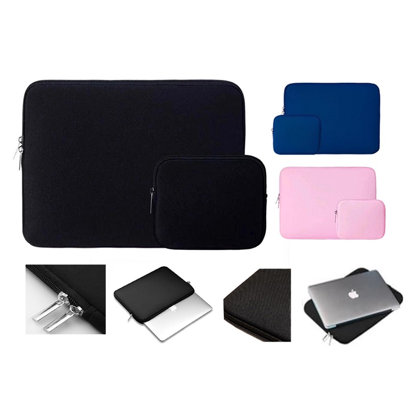 Tas Laptop Macbook Softcase Sleeve Neoprene Set with Small Pouch Size 13 14 15 inch