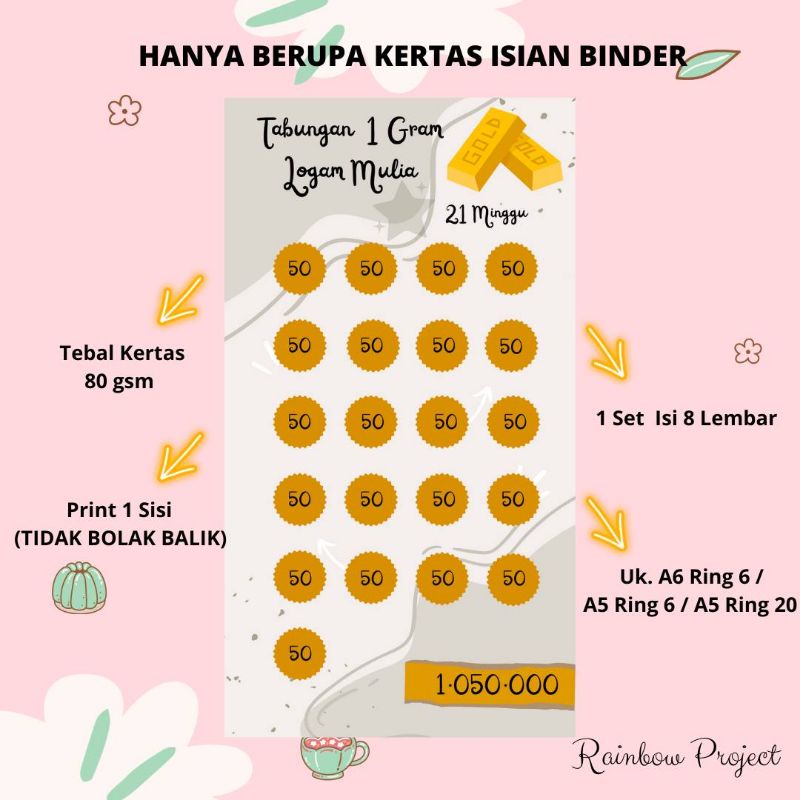 

Kertas Isi Binder A6 Loose Leaf Sinking Funds Logam Mulia Emas 1 Gram Tantangan Target Menabung Catatan Harian Budgeting Keuangan Financial Planner Saving Jar