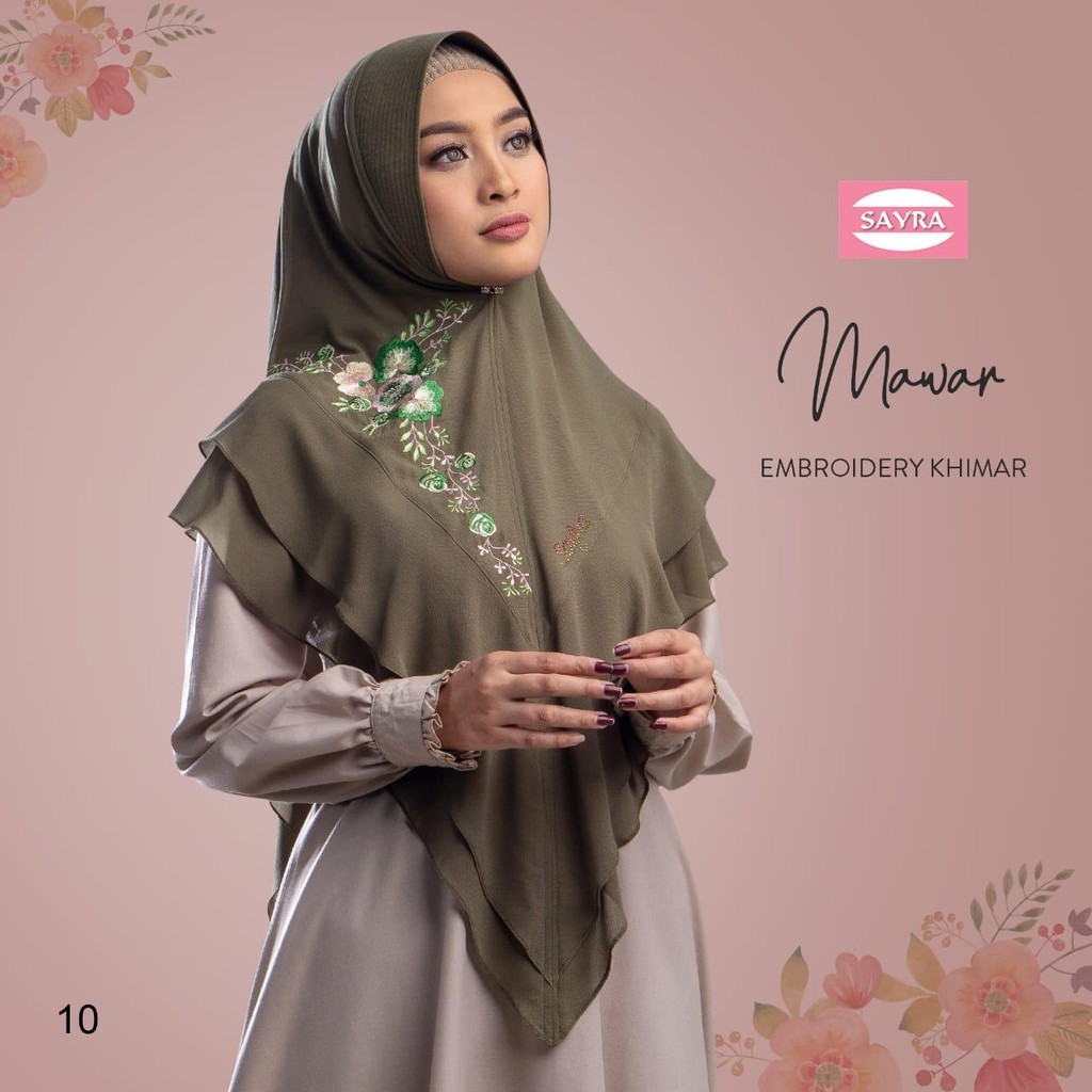 Jilbab Syari Khimar Mawar Embroidery Ori Sayra SAYRA1-10. ARMY