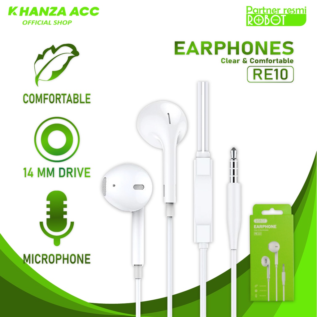 KHANZAACC Robot RE10 Earphone Semi In-Ear Clear &amp; Comfortable Wired Headset