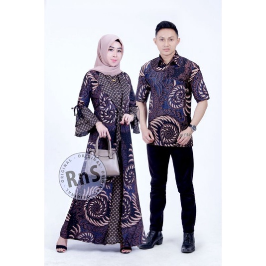 Maura Couple - Sania Ruffle Batik Keluarga Couple Jazy Gamis Syar'i - Gamis Kerah Jazz Motif