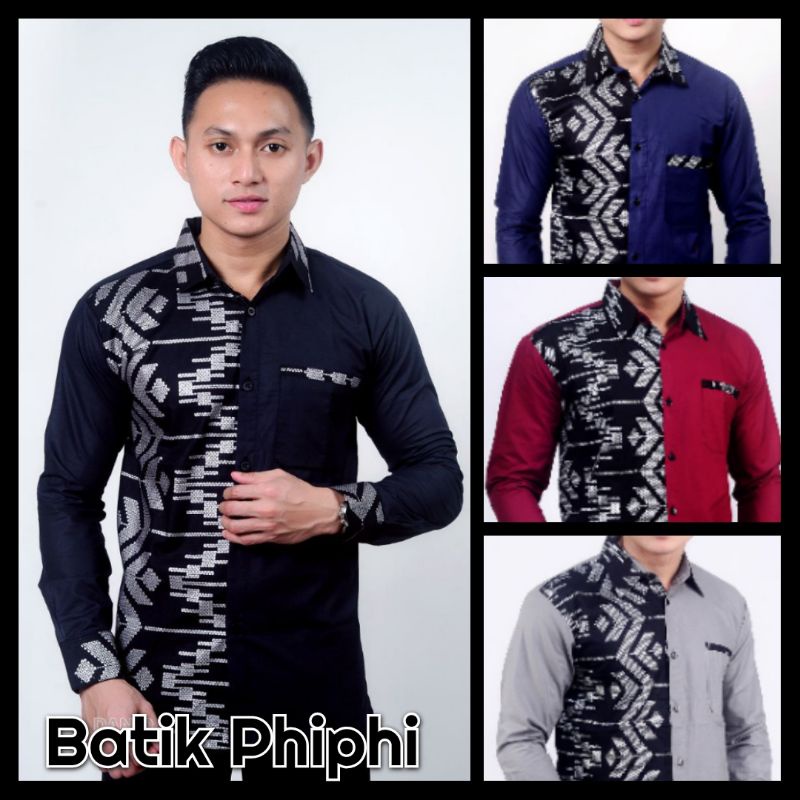 Kemeja Batik Kombinasi Pria Lengan Panjang Size M, L, XL ( ORIGINAL )