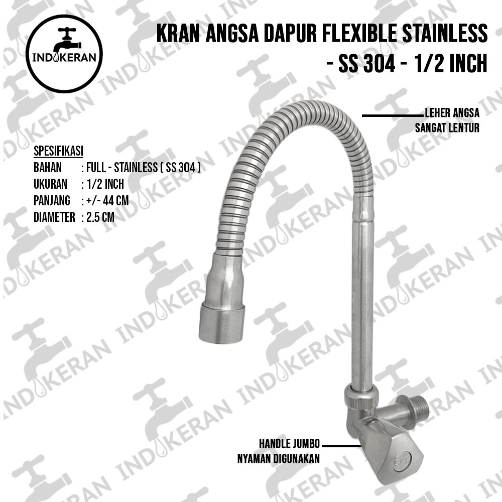 INDOKERAN - Kran Angsa Dapur Flexible Stainless SS 304 - 1/2 Inch