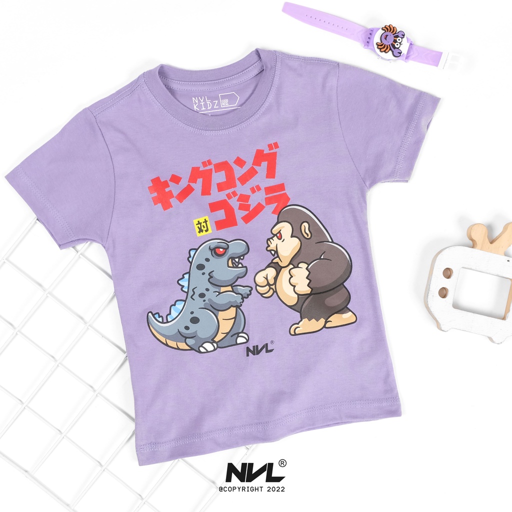 NVLKIDZ - Baju kaos anak laki laki umur 1-10 tahun bahan katun warna ungu muda