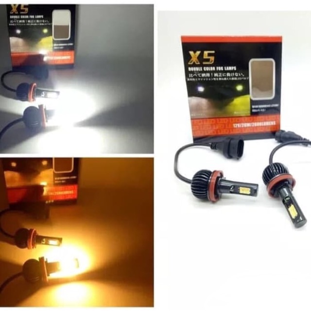 (SEPASANG) LED H11 X5 DUAL COLOR (PUTIH+KUNING)