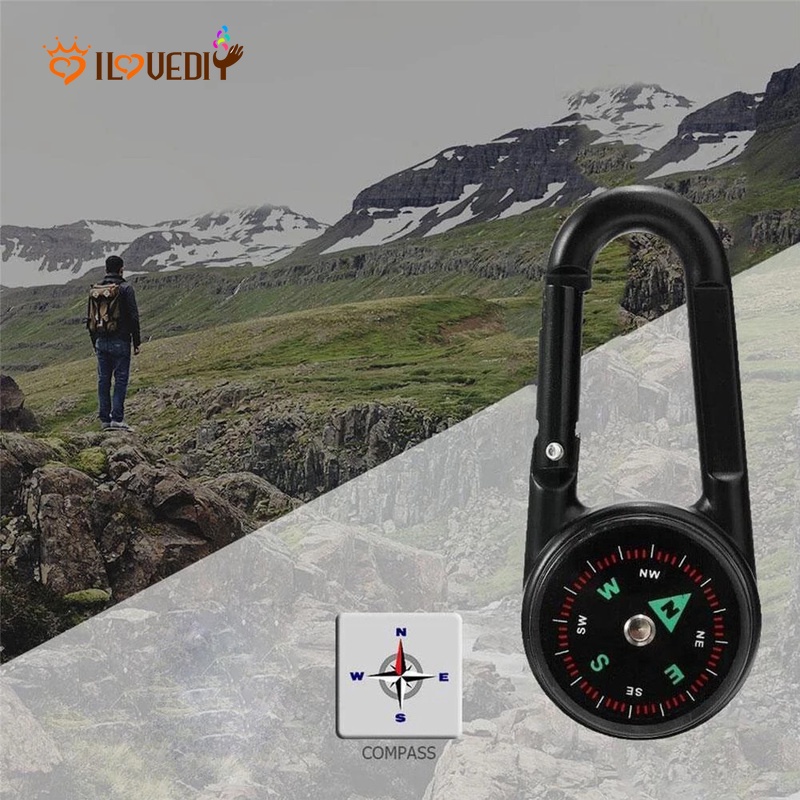Kompas / Gantungan Kunci Carabiner Mini Untuk Camping / Hiking / Survival Outdoor / Darurat