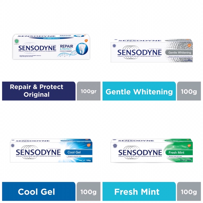 Sensodyne Pasta Gigi Sensitif Essensial Care Cool Gel/Fresh Mint/Gentle Whitening/Repair&amp;Protect