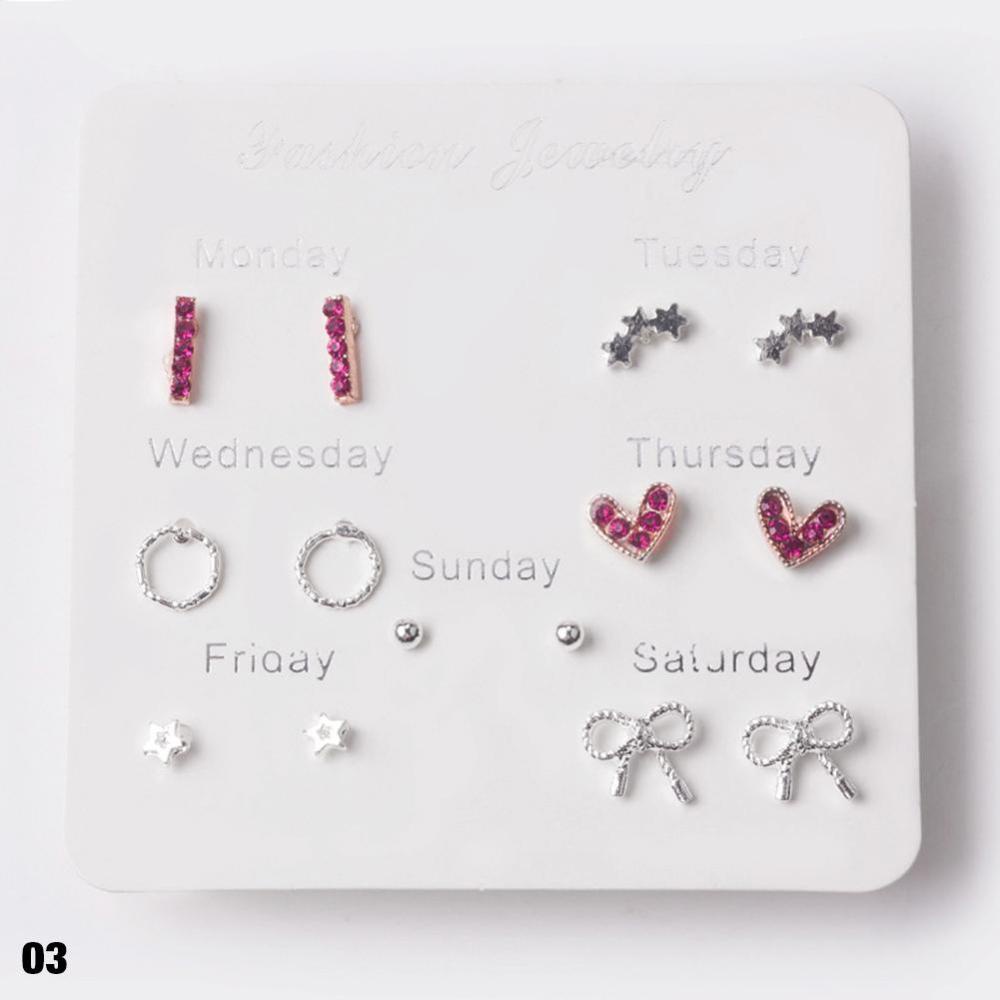 Timekey 7 Pasangset Anting Tusuk Aneka Desain Gaya Korea Untuk Wanita A1K2