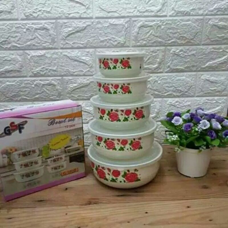 Mixing Bowl GSF Enamel Set / Rantang Susun 5 PCS GSF G