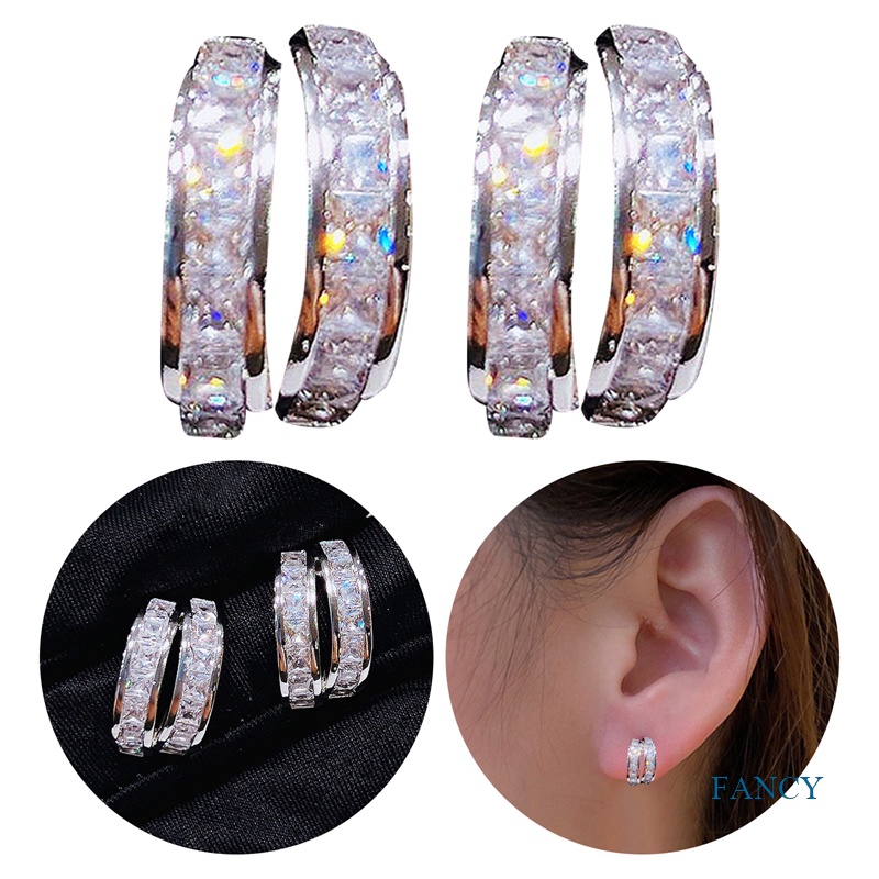 Anting Stud Zircon Arc Metal Gaya Korea Untuk Wanita