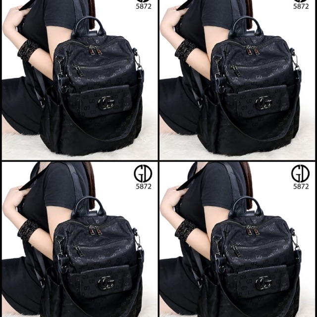 Ladies BACKPACK GD Bags Waterfproof Parasut Hardware Black (5872).qb