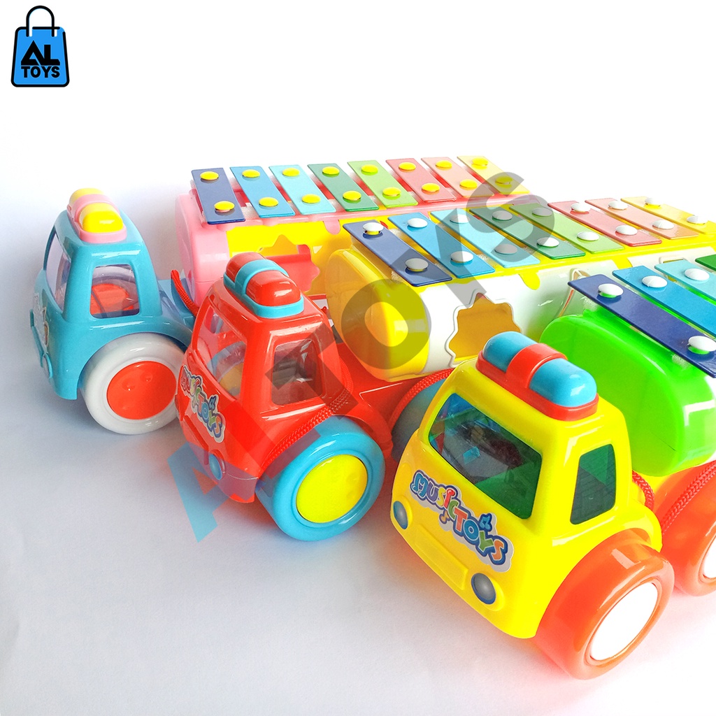 Mainan Edukasi Anak Alat Musik Tangga Nada Xylophone Gambang / Menggenal Bentuk Shape Model Mobil Truck AU01