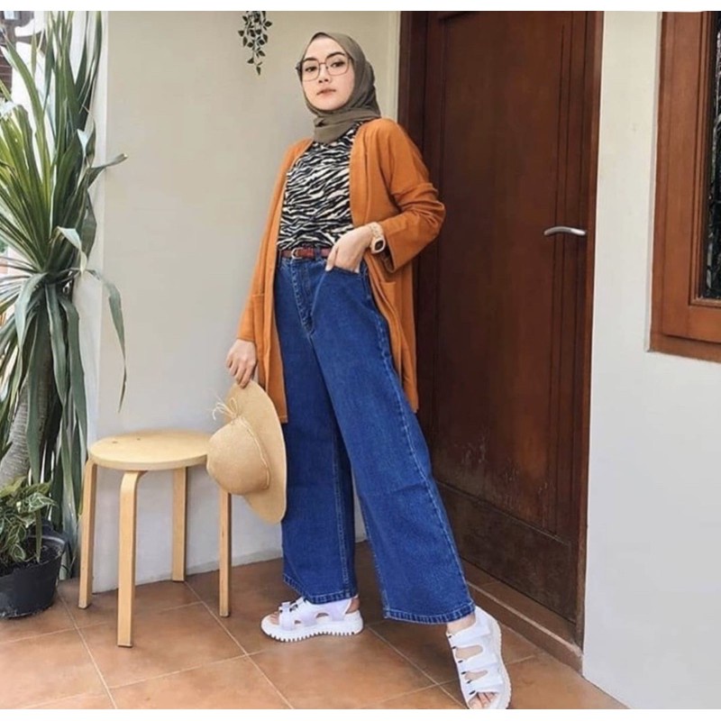 Highwaist Loose Jeans Kulot jeans Wanita