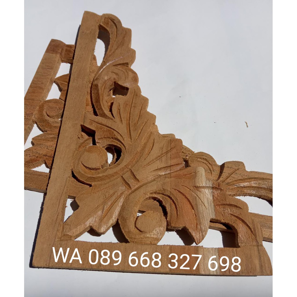 【Bisa COD】Ornamen Tempel Ukir Kayu mebel Siku ukir jati 29 x 19 cm