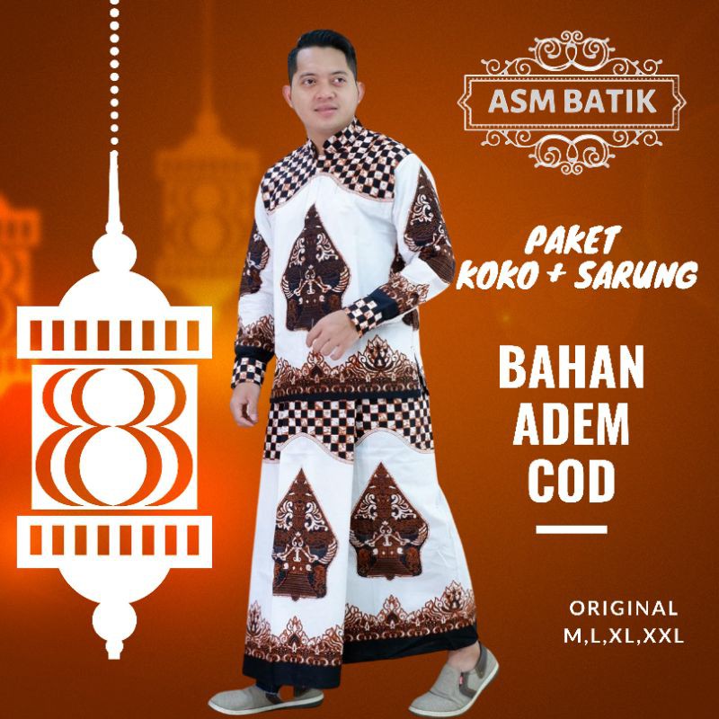 ASM Setelan Sarung Kemeja Batik Koko Gulungan Wayang / Setelan Baju Batik / Sarung Batik Pria