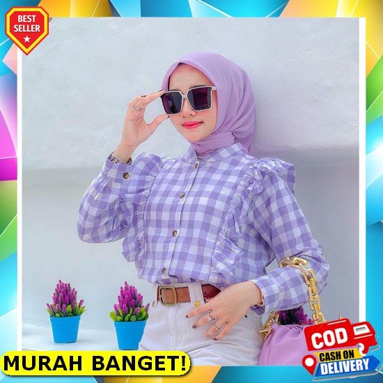 Kemeja Wanita Halus Oversize Rayon Promo Import Premium Lengan Balon Kancing Kekinian Remaja I1V9 Po