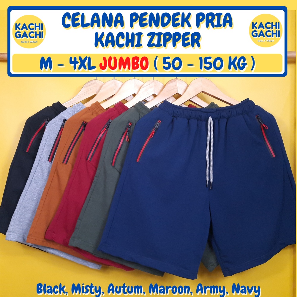 Celana Pendek Pria Jumbo / Celana Kolor Pria Santai / Short Pants Pria Big Size - Kachi Red Zipper