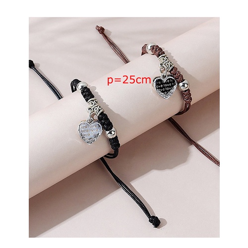 LRC Gelang Tangan Fashion Black+brown Peach Heart Bracelet Set Y65664