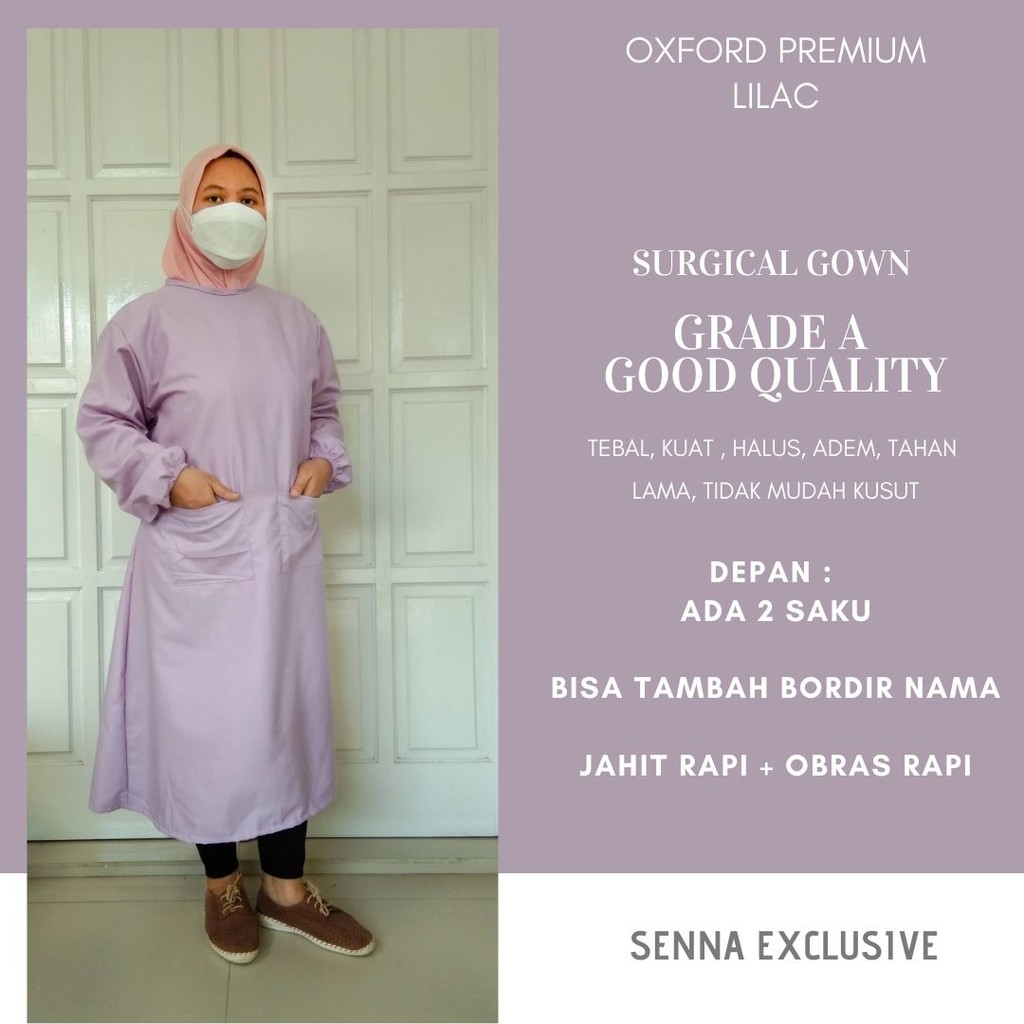 APD Gown Medis Warna LILAC OXFORD bukan AMERICAN DRILL Perawat Laborat Bidan  Bisa Dicuci Terlaris