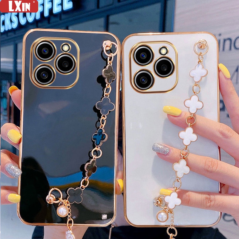 Casing Soft Case Akrilik Motif Clover + Strap Untuk Huawei Nova 9 SE / 7SE / 8i / 7i / 5T / Nova3i / Y6P / Y7A / Y9S / Y7Pro / Y9 Prime 2019