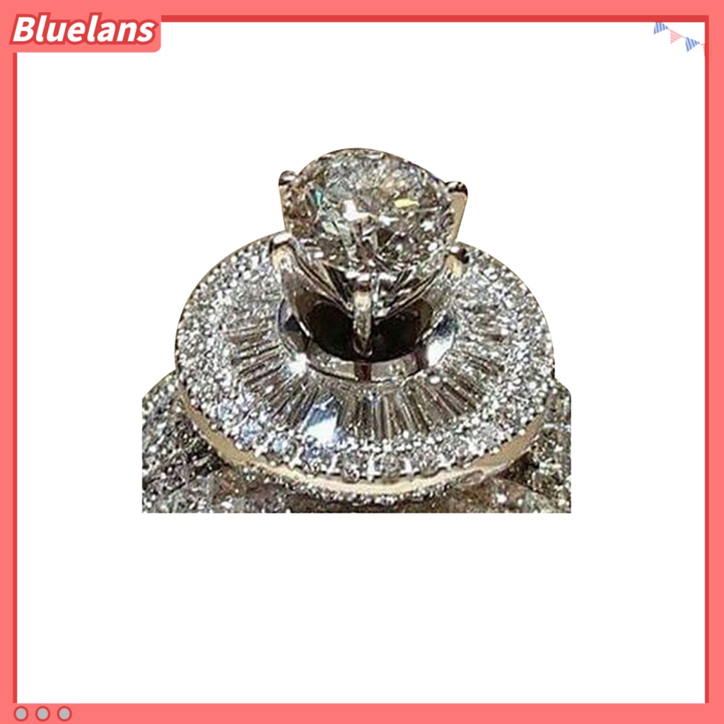 Bluelans 2Pcs Fashion Women Cubic Zirconia Statement Engagement Finger Ring Jewelry