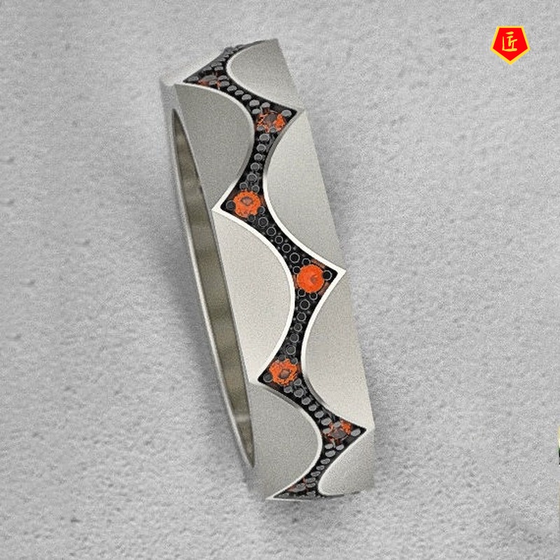 [Ready Stock]Black Gold Two-Color Diamond Wide Ring 18K Rose Gold