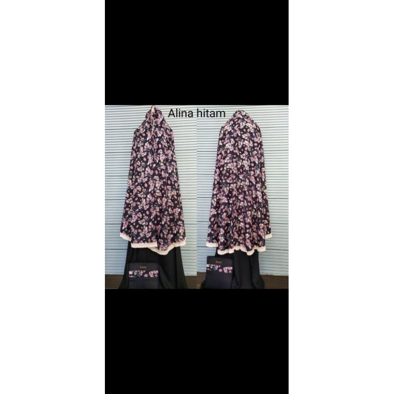Mukena Rayon Motif Alina Hitam