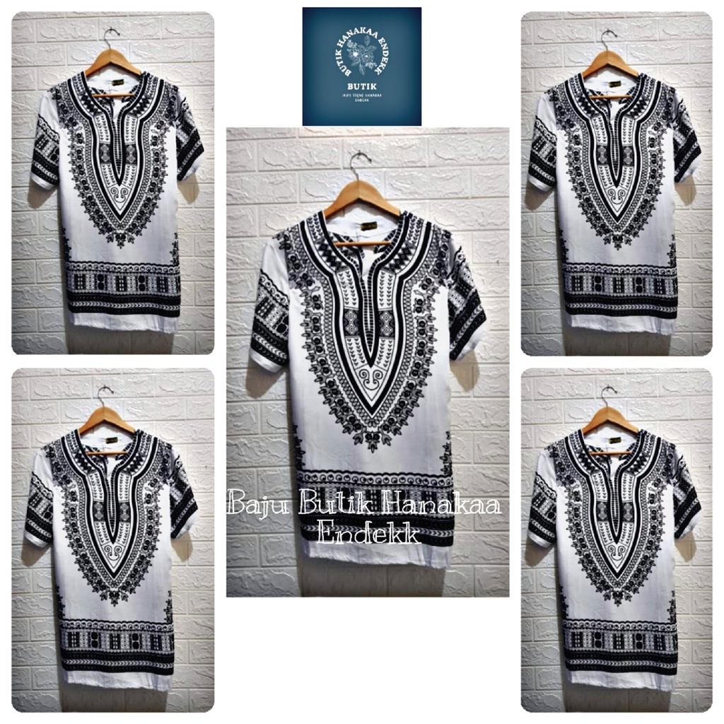 Baju Etnik Dashiki Putih Polos Pria/Wanita (Unisex)