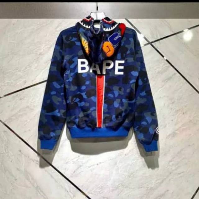 JAKET HOODIE BAPE PSG SHARK BLUE MIRROR VVIP QUALITY
