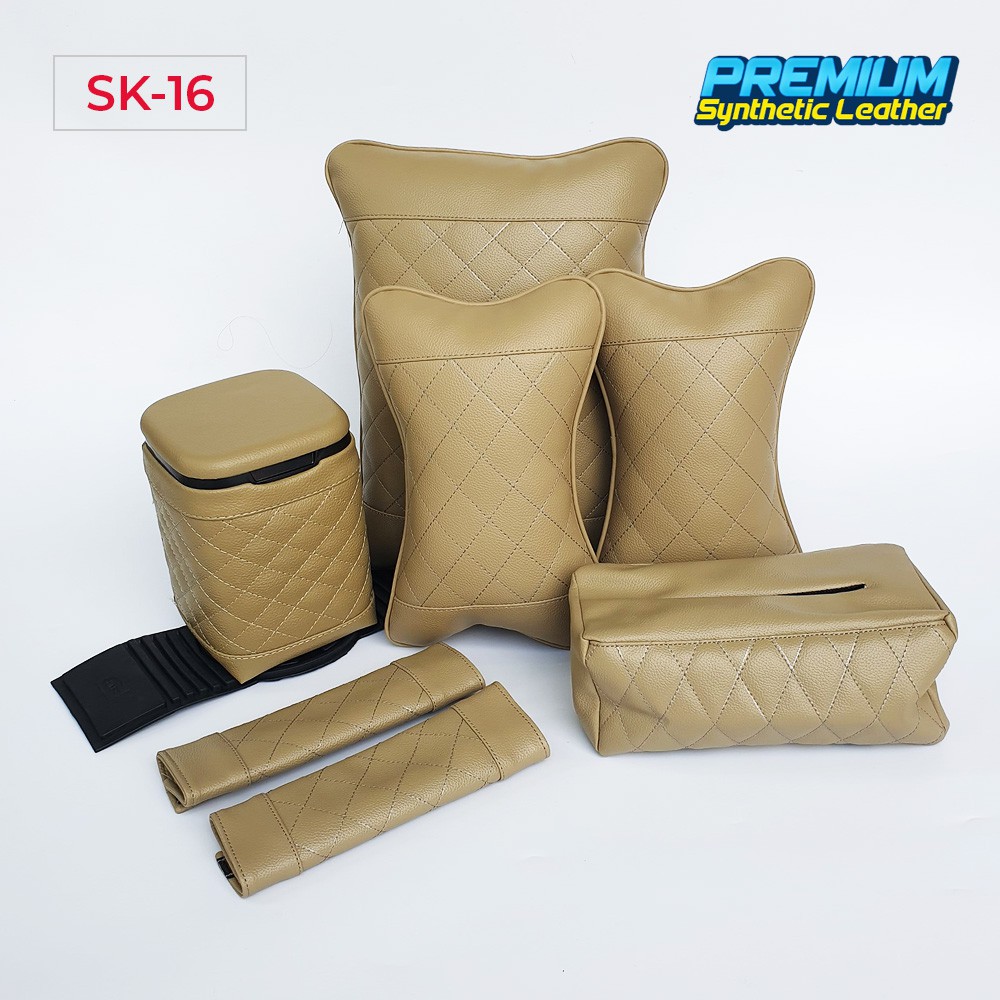 Set Bantal Mobil Kulit Sintetis Premium - Full Krem Wajik