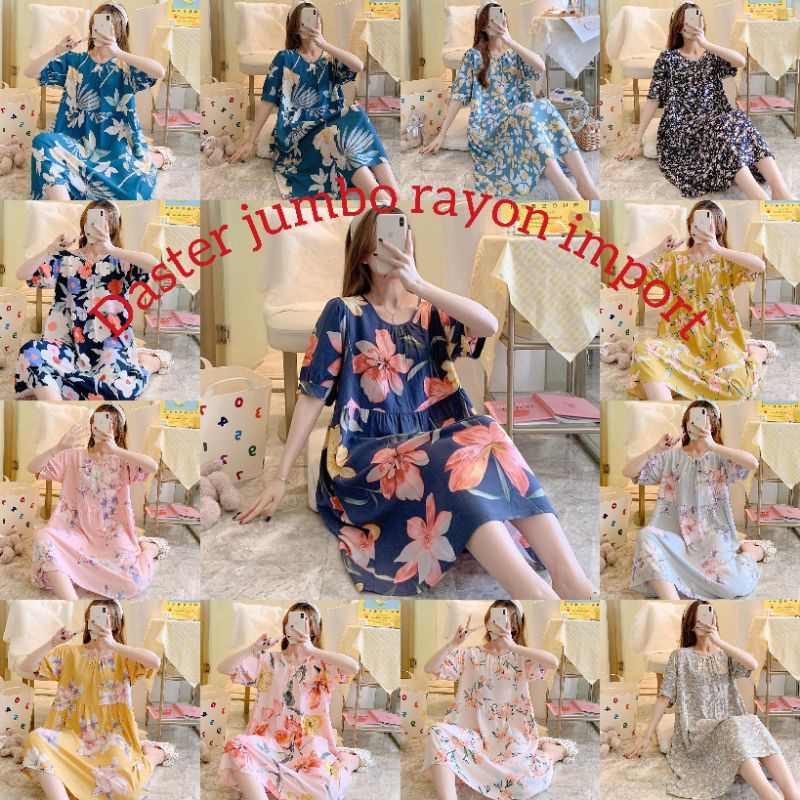 RULIF Daster rayon import lengan pendek oversize / Baju tidur import rayon korea jumbo