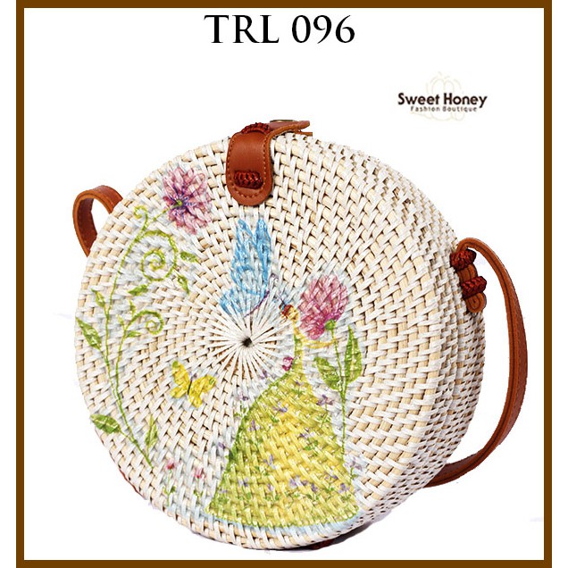 Sweet Honey ~ Grosir Tas Rotan Bali Bulat Lukis Deco Peri Dongeng FairytaleTRL096 [Bisa COD Bayar di tempat]