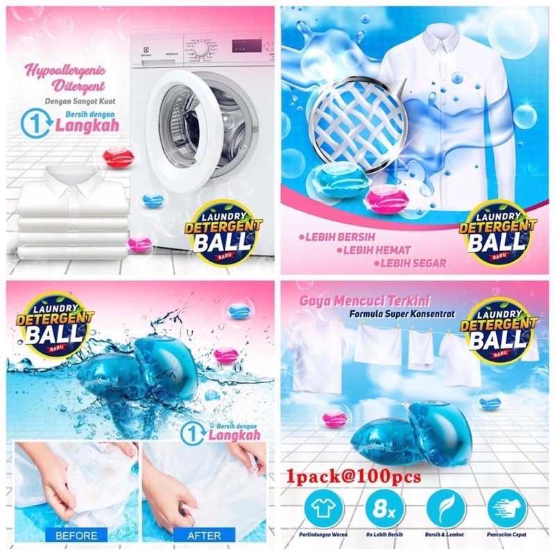 100 PCS , Sabun cuci baju Deterjen gell ball / Gel ball Laundry Deterjen / sabun laundry