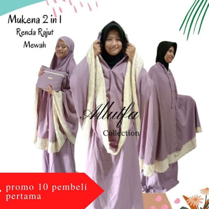 mukena 2 in 1 ponco katun mikro renda rajut jumbo