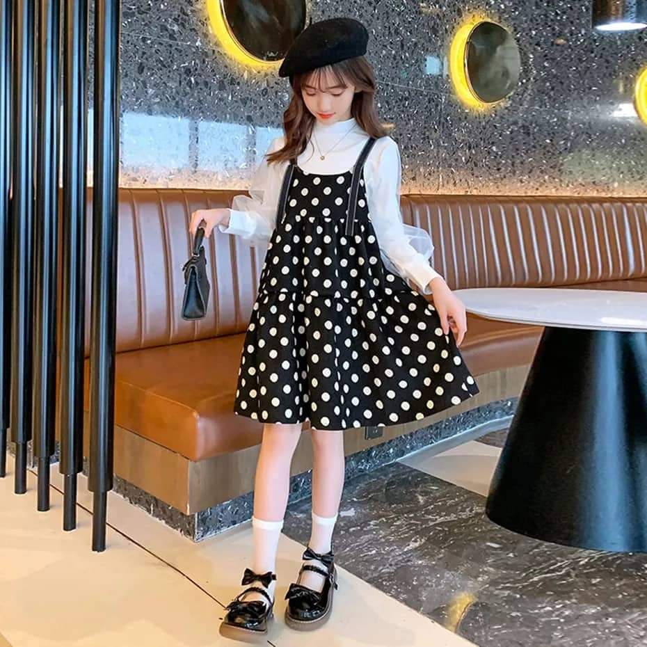 Setelan Overall Dress Anak Perempuan Polkadot