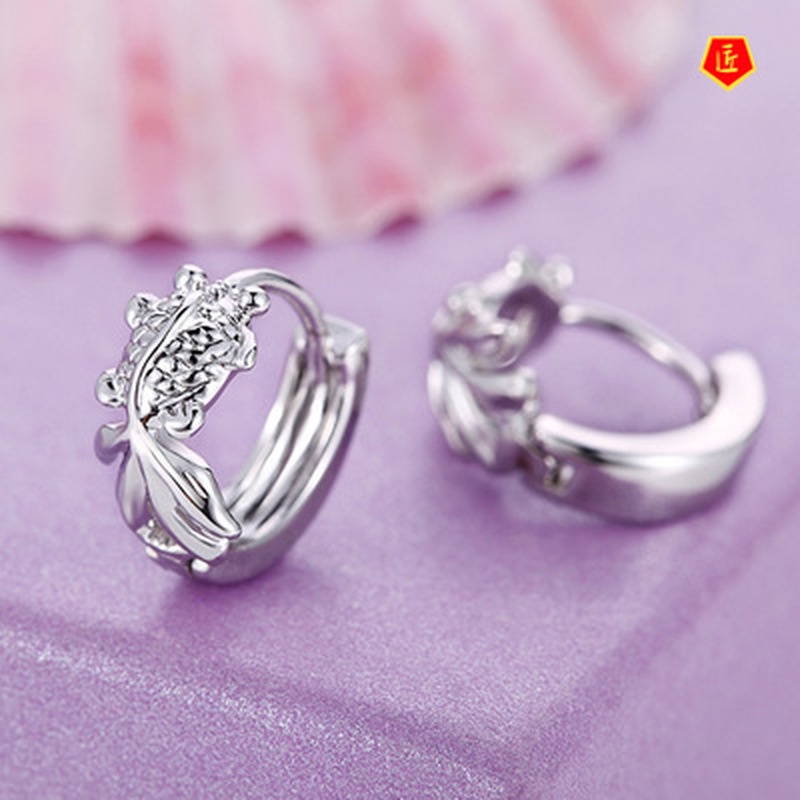 [Ready Stock]Creative Cute Small Fish-Shaped Silver Earrings