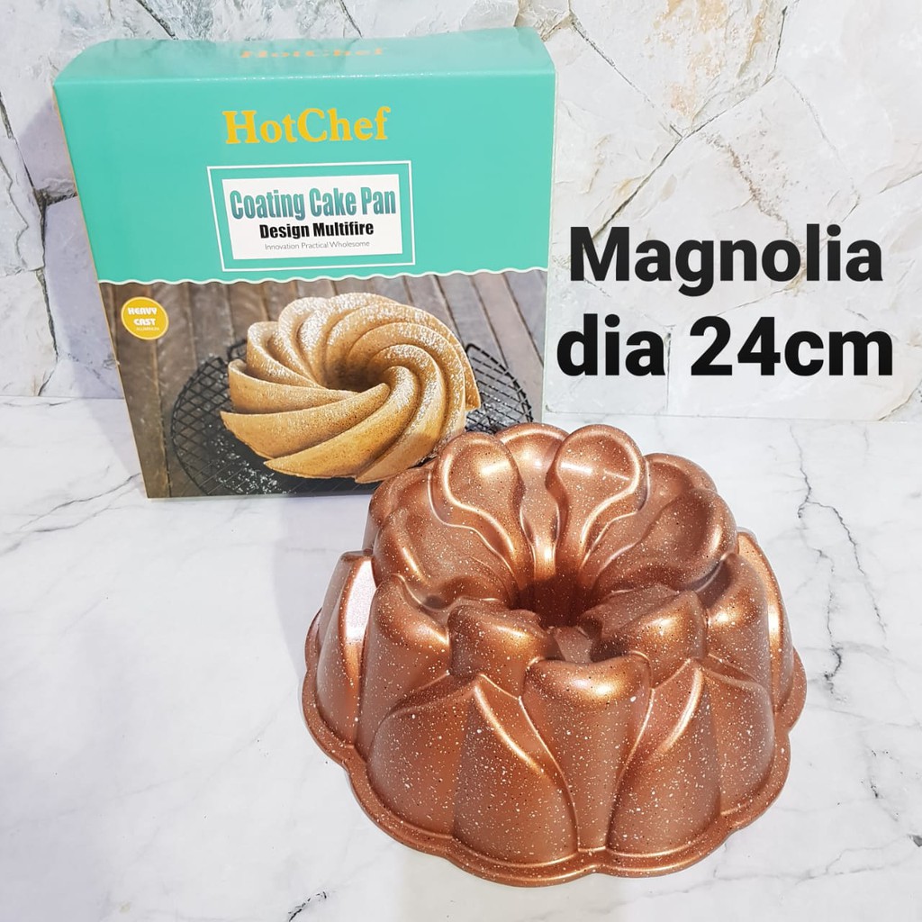 loyang kue HOTCHEF coating bundt tulban cake pan 24 cm anti lengket rose gold non stick MAGNOLIA