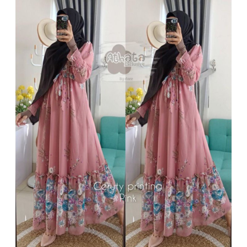 Gamis Ceruty babydoll full furing ATHATA