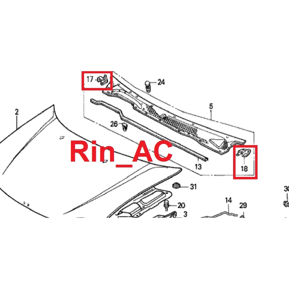 ORIGINAL Cover Engsel Samping Kap Mesin Wiper Karet Garnish Tutup Penutup Ujung Pojok Panel Cowl Top