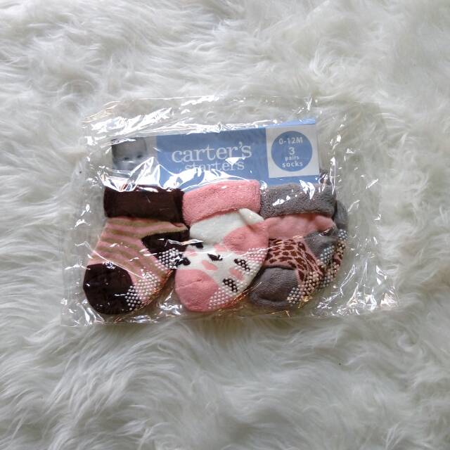 Kaos kaki bayi carters 3in1 stripe n peach baby sock GIRL