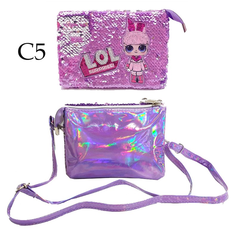 PROMO Tas Selempang Bahu / Fashion Anak Tas Sequin Usap Payet ManiK2 Anak Kembar &amp; Kuda Ajaib IMPORT