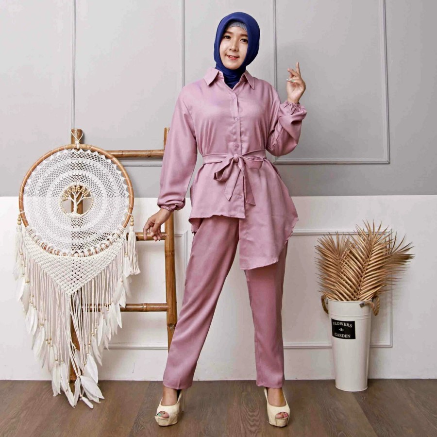 Baju Setelan Celana Wanita Muslimah Dewasa Berhijab Jumbo Busui Kekinian Terbaru 2021 Moscrepe LD110