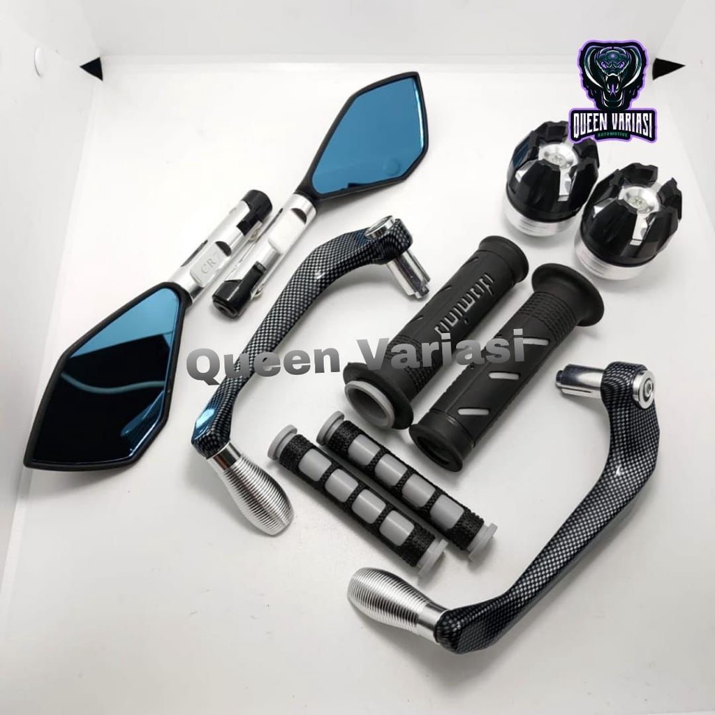 Paket Variasi Motor 5 Item Proguard Karbon Sabit Spion V2/V5 Tomok Handgrip Domino Karet Handle Rem Jalu As Roda Depan Untuk Semua Motor-5