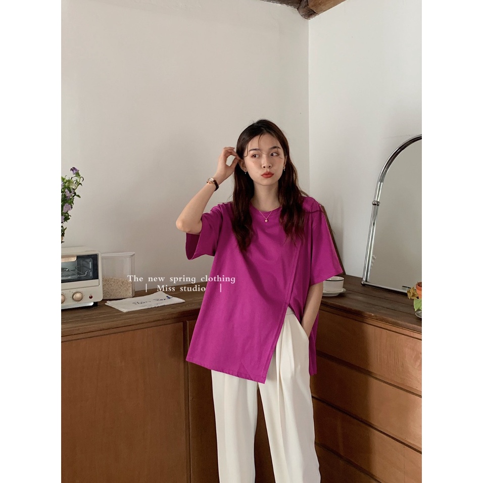 NITA T-Shirt Kaos Lengan Pendek Model Belahan Polos Baju Atasan Wanita Remaja Korean Cute Style By Chikoisme (RSL) NR