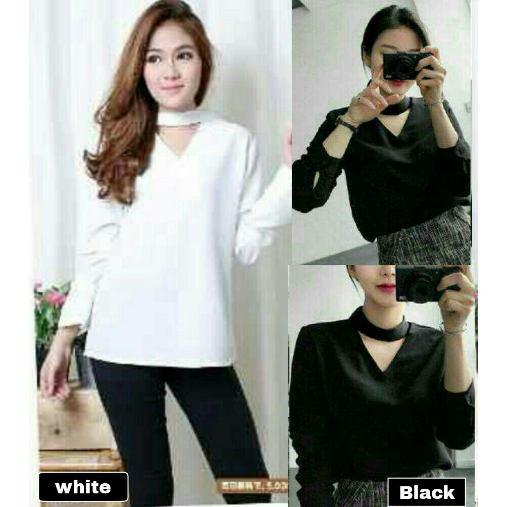 [Blouse winne Varian Warna RO] Blouse Wanita Twiscont Putih/Hitam